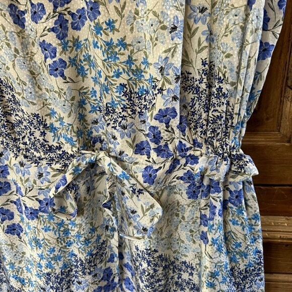 Rebecca Taylor 8 Dress Blue White Floral Ruffle V-Neck Tie‎ Knee Length Silk - Picture 5 of 14